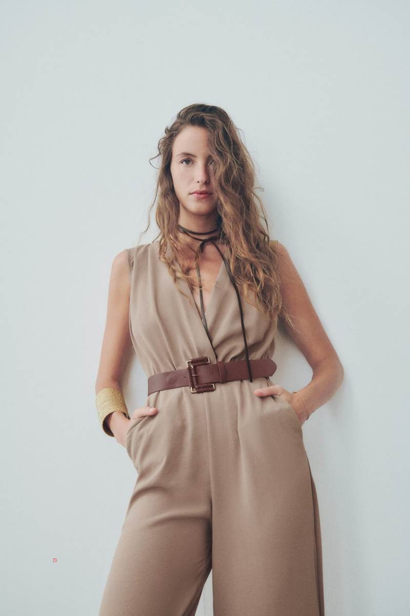 ZARA WRAP WITH BELT Jumpsuit Dam Beige | CSXBL-5403