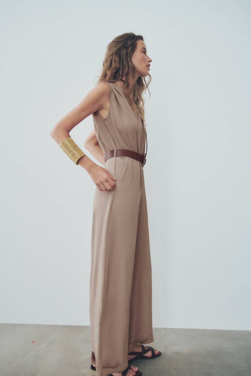 ZARA WRAP WITH BELT Jumpsuit Dam Beige | CSXBL-5403