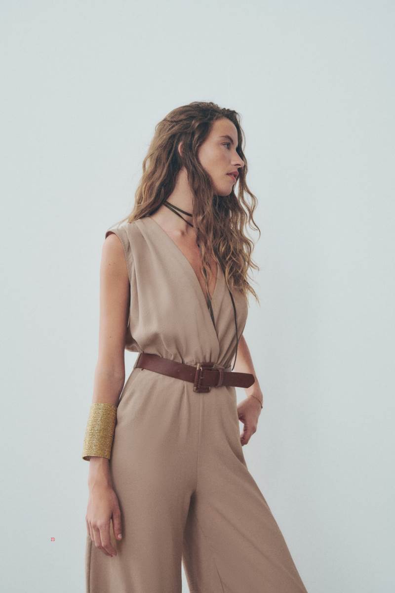 ZARA WRAP WITH BELT Jumpsuit Dam Beige | CSXBL-5403