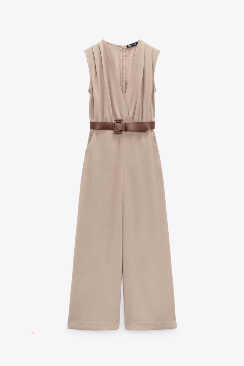 ZARA WRAP WITH BELT Jumpsuit Dam Beige | CSXBL-5403