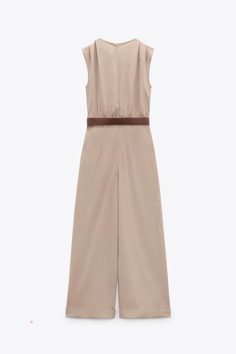 ZARA WRAP WITH BELT Jumpsuit Dam Beige | CSXBL-5403