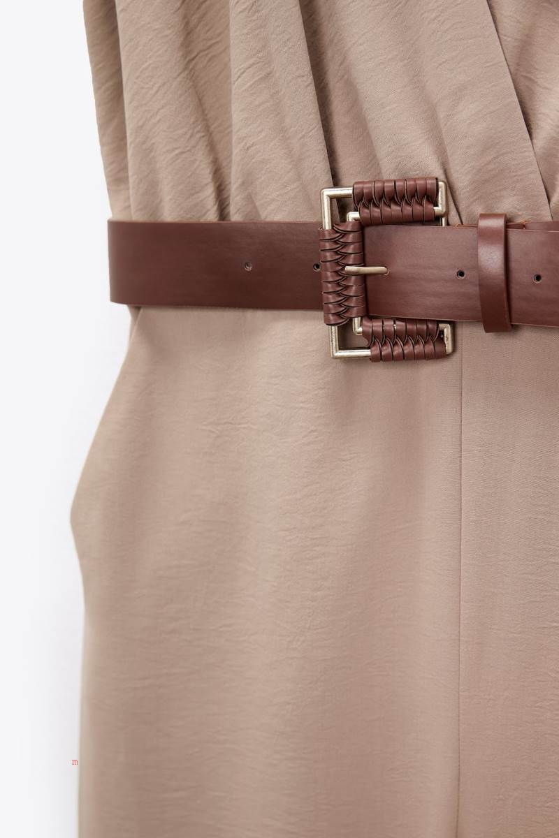 ZARA WRAP WITH BELT Jumpsuit Dam Beige | CSXBL-5403