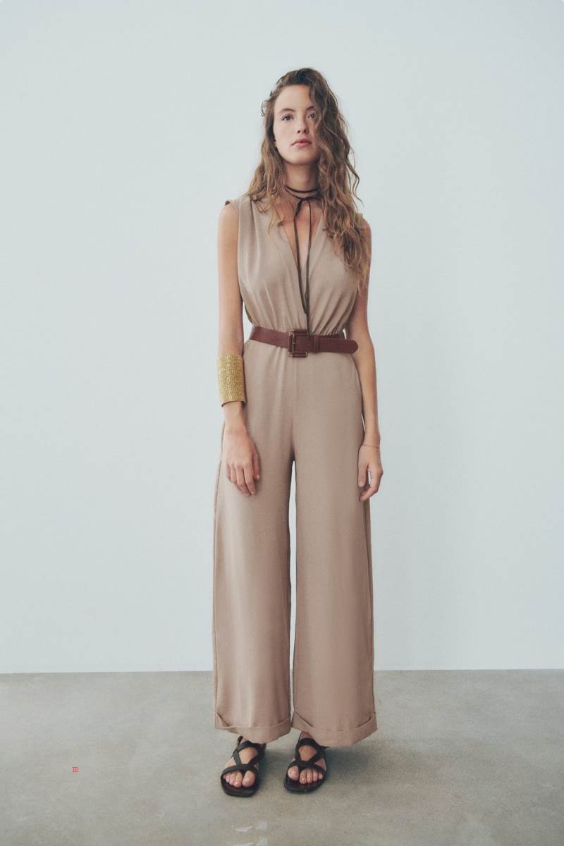 ZARA WRAP WITH BELT Jumpsuit Dam Beige | CSXBL-5403