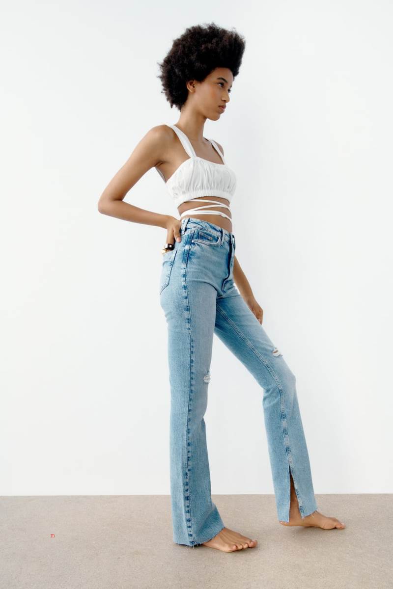 ZARA Z1975 HIGH RISE SLIM FLARED WITH RIPPED DETAILS Jeans Dam Blå | NIJAP-1094