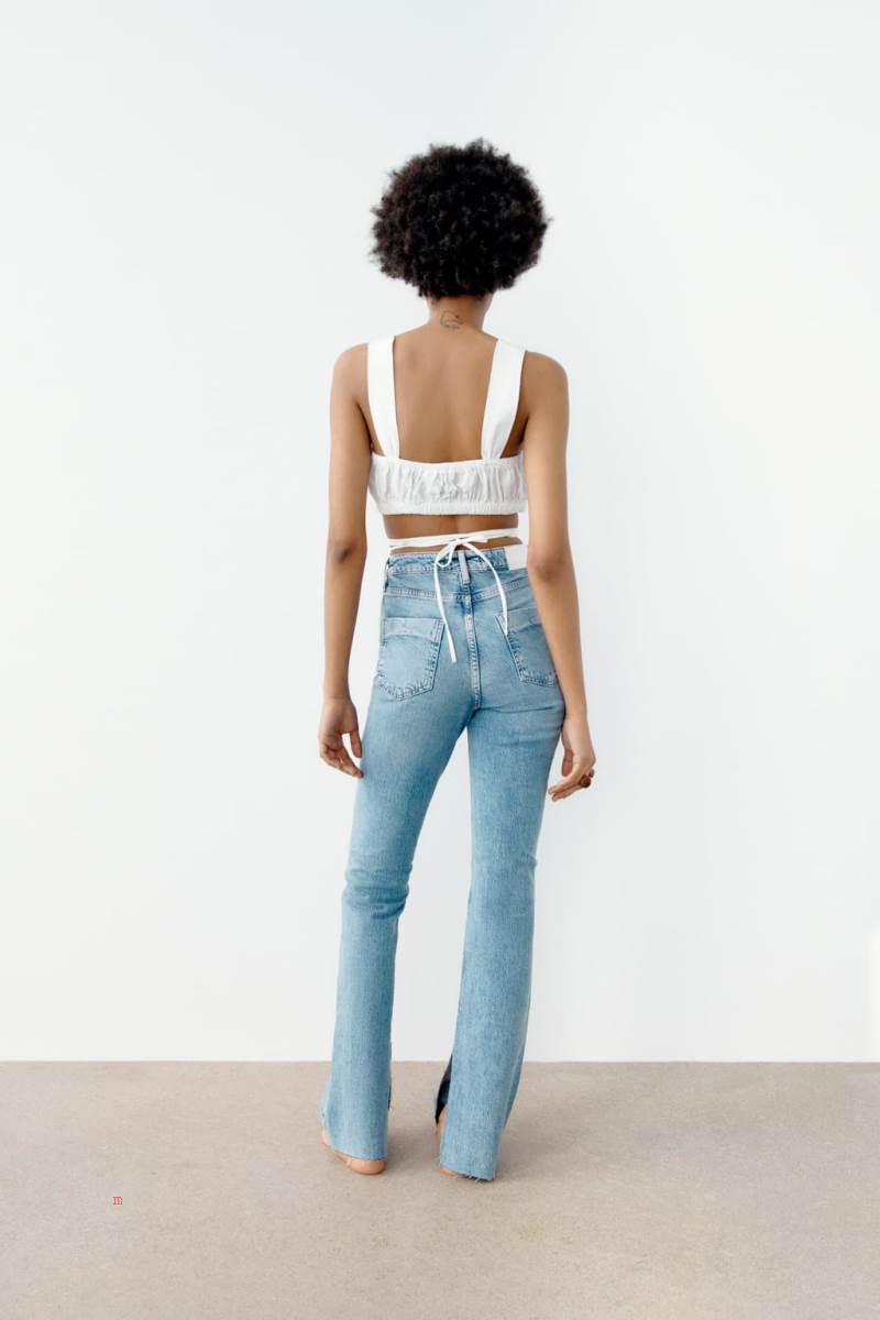 ZARA Z1975 HIGH RISE SLIM FLARED WITH RIPPED DETAILS Jeans Dam Blå | NIJAP-1094