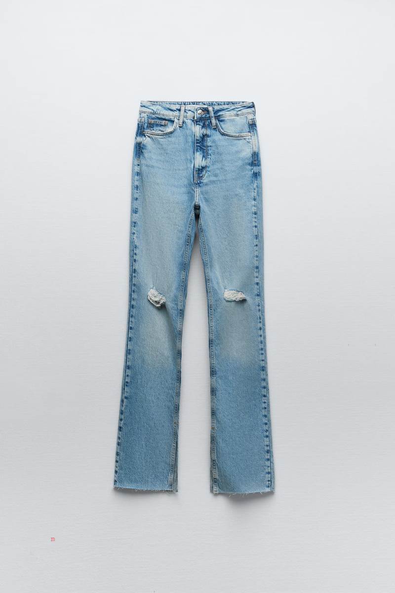 ZARA Z1975 HIGH RISE SLIM FLARED WITH RIPPED DETAILS Jeans Dam Blå | NIJAP-1094
