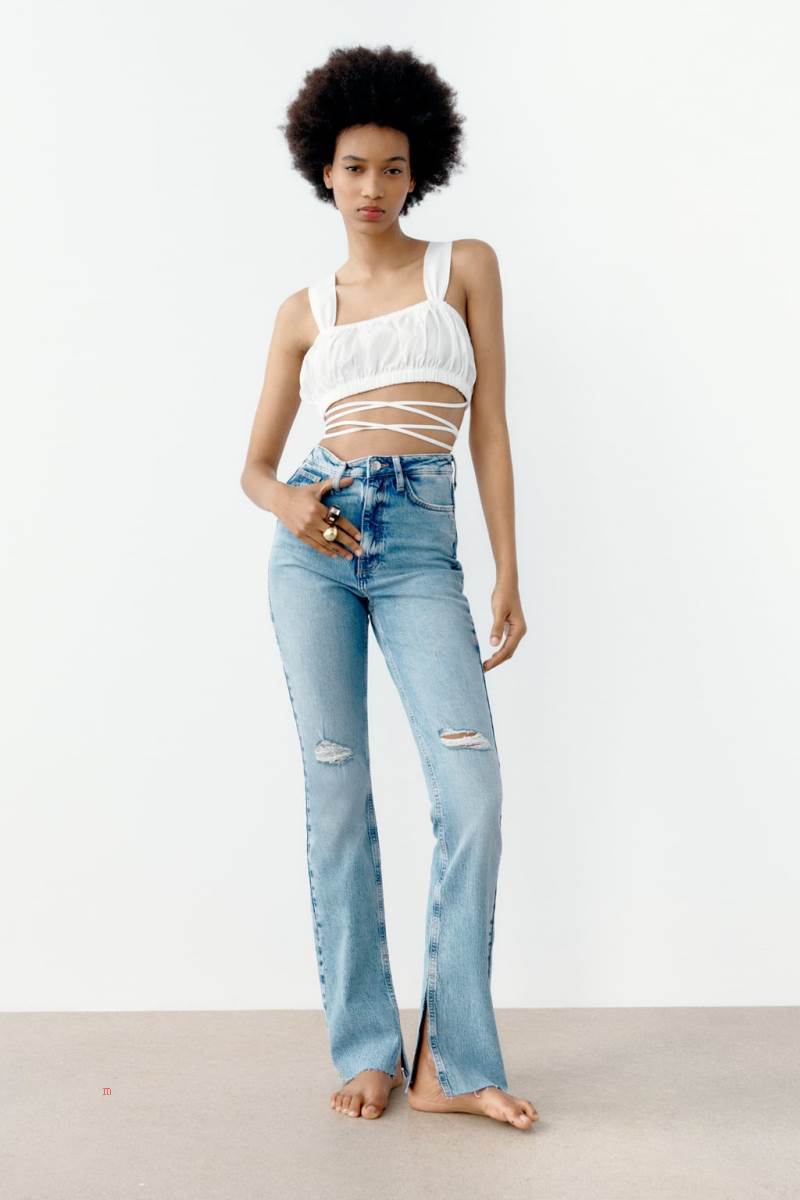 ZARA Z1975 HIGH RISE SLIM FLARED WITH RIPPED DETAILS Jeans Dam Blå | NIJAP-1094