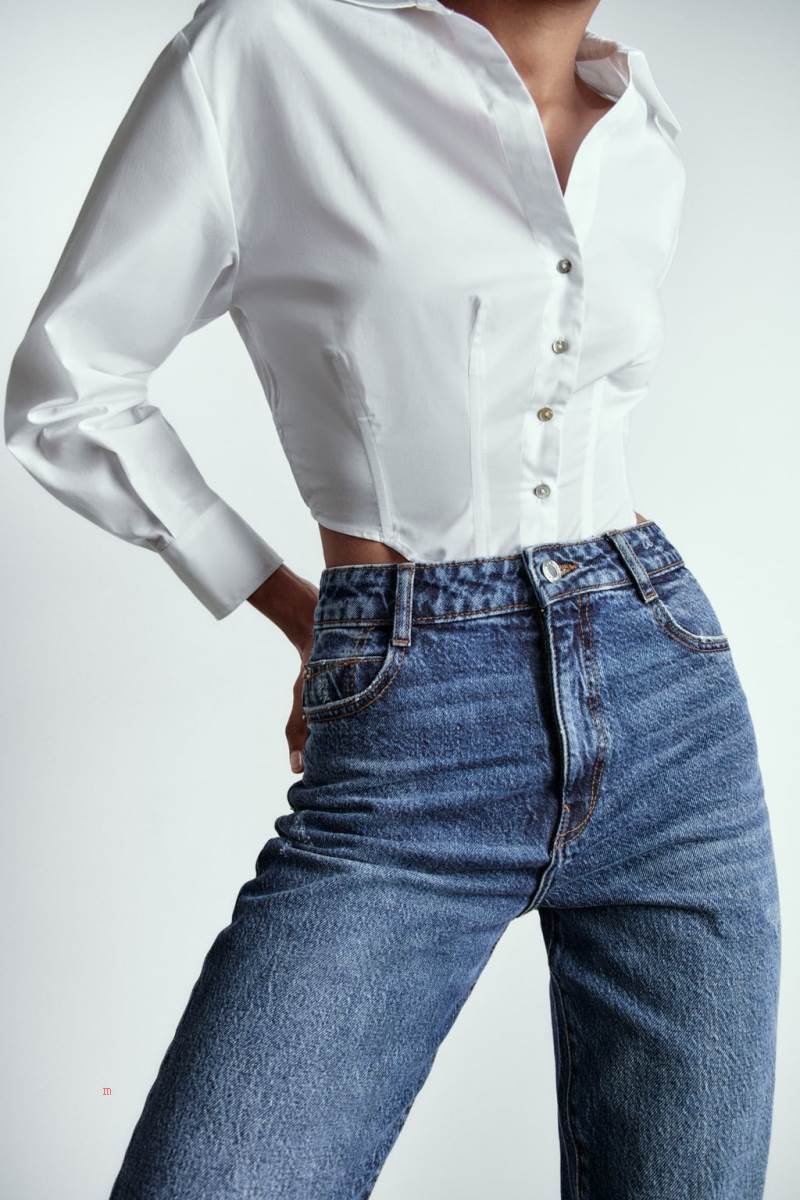 ZARA Z1975 MOM High Midja Jeans Dam Blå | EOUAV-1825