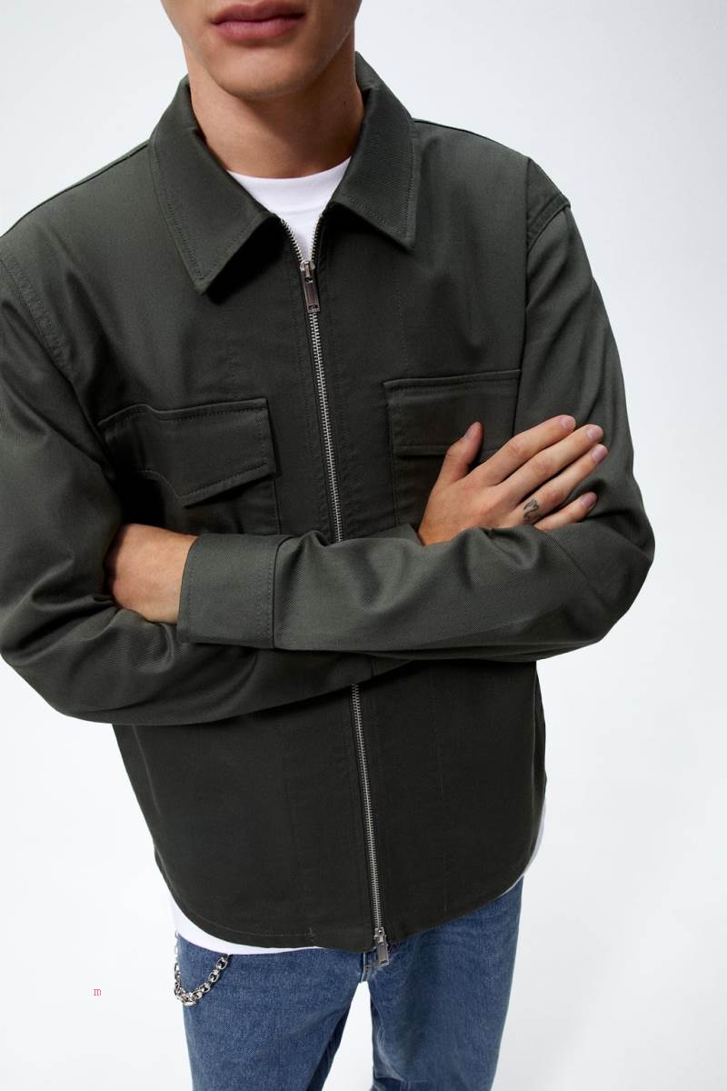 ZARA ZIP Övertröja Herr Khaki | AOTUJ-1057