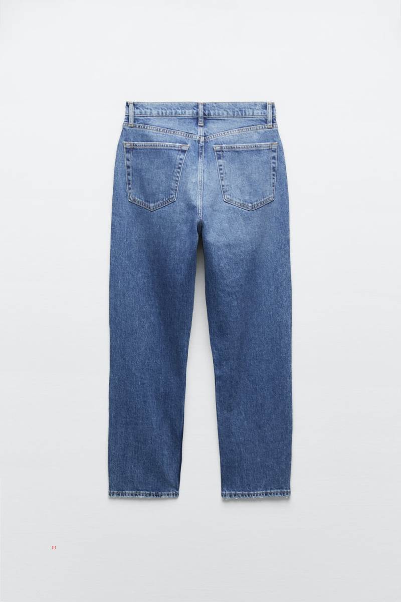 ZARA ZW THE HIGH RISE CROPPED WITH RHINESTONES Jeans Dam Blå | COVNU-2870