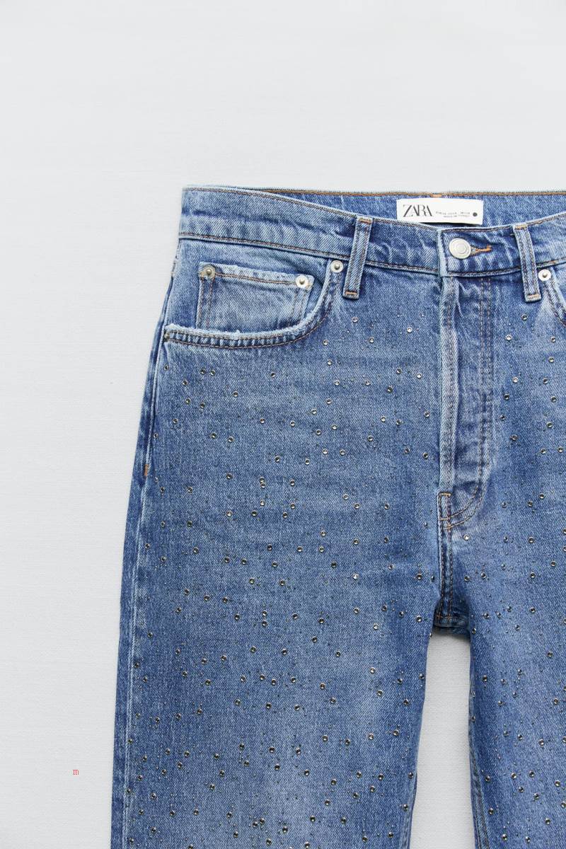 ZARA ZW THE HIGH RISE CROPPED WITH RHINESTONES Jeans Dam Blå | COVNU-2870