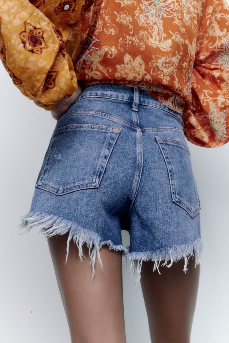 ZARA ZW THE HIGH WAIST RINHESTONE Shorts Dam Blå | HAQEF-0216