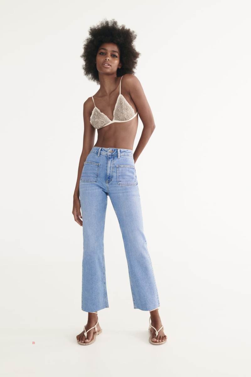 ZARA ZW THE MID-RISE FLARE Jeans Dam Ljusblå | OCSNR-8735