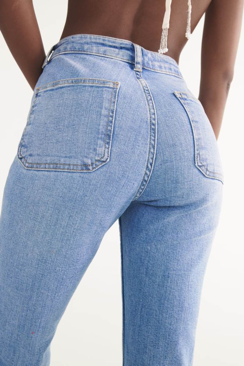 ZARA ZW THE MID-RISE FLARE Jeans Dam Ljusblå | OCSNR-8735