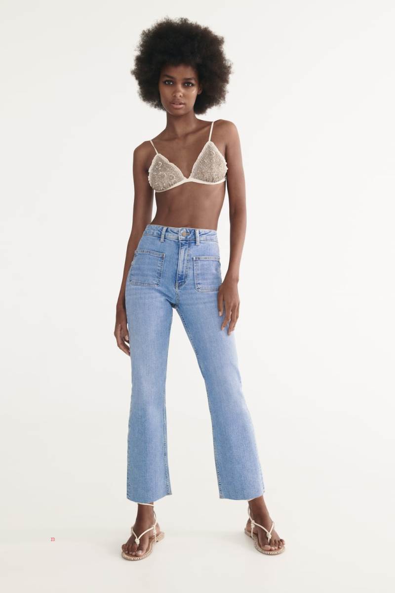 ZARA ZW THE MID-RISE FLARE Jeans Dam Ljusblå | OCSNR-8735
