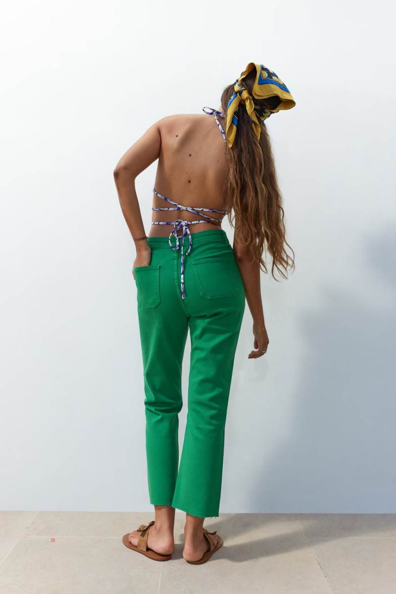 ZARA ZW THE SAILOR CROPPED FLARE Jeans Dam Gröna | VINEM-0618