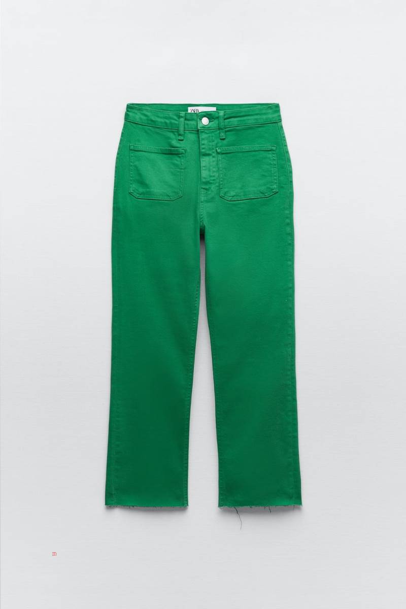ZARA ZW THE SAILOR CROPPED FLARE Jeans Dam Gröna | VINEM-0618