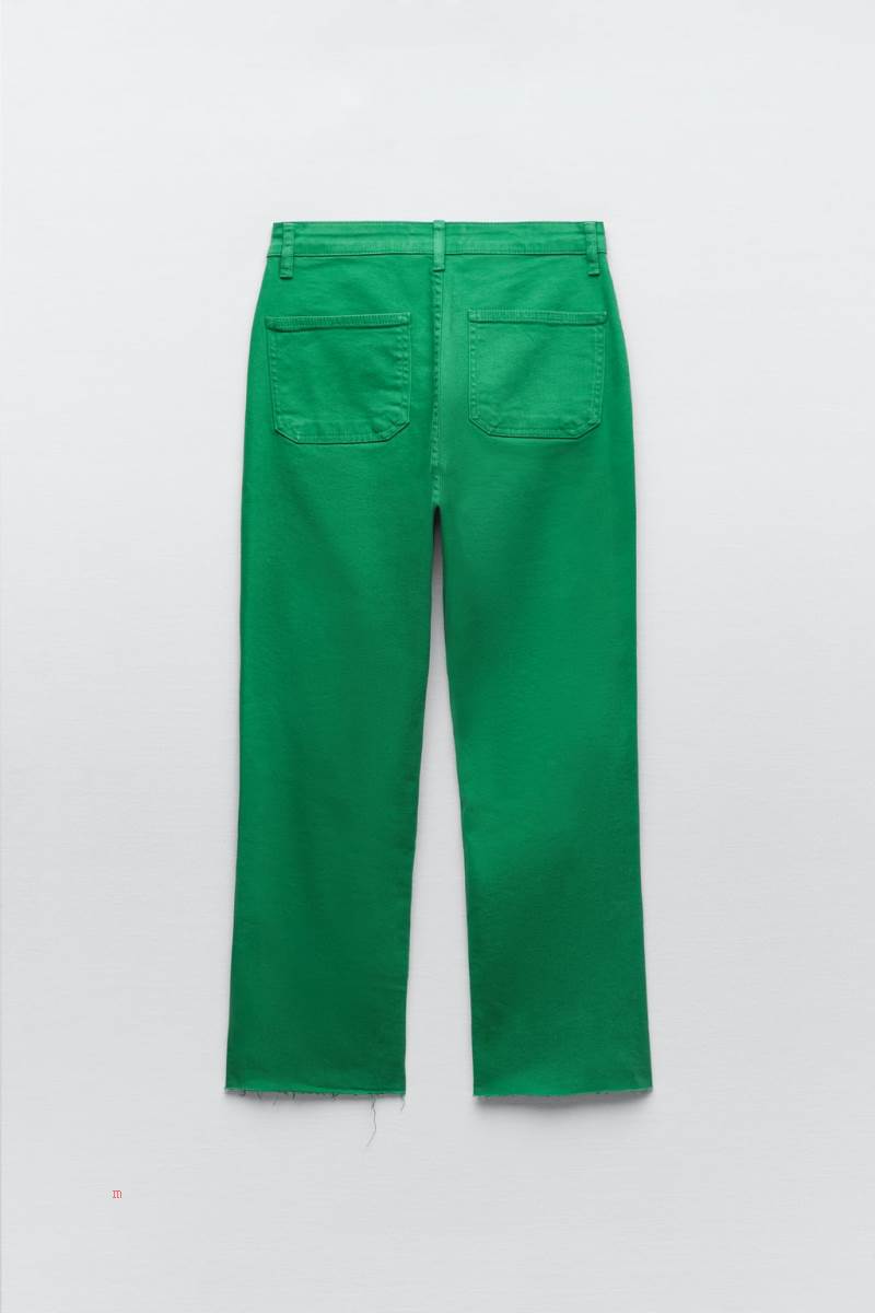 ZARA ZW THE SAILOR CROPPED FLARE Jeans Dam Gröna | VINEM-0618